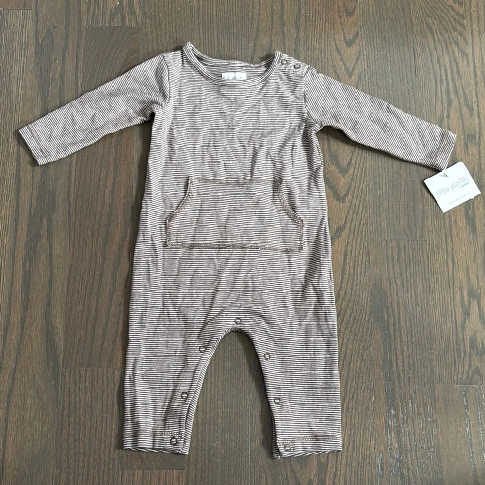 NWT Little Planet by Carter’s Baby Romper Brown Stripe Long Sleeve 9M